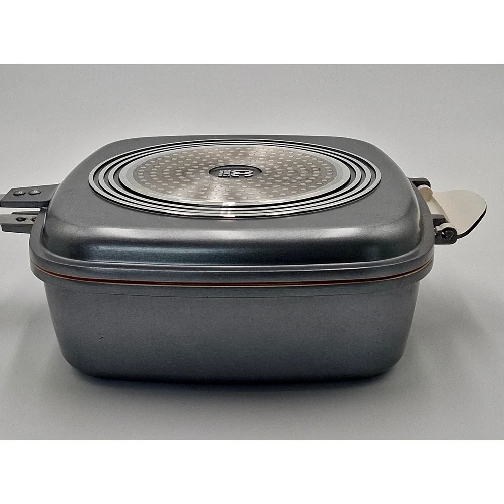 Cook's Companion Flip Grill Pan Ceramic Nonstick w Rack Gasket Black